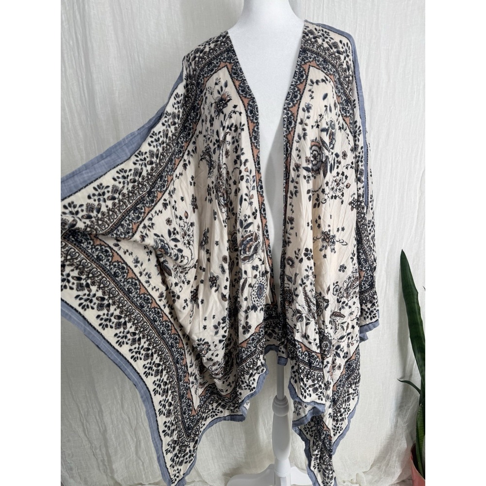 Oversized Floral Boho Open Front Kimono Country Cottage Beach Swim Cover Flowy